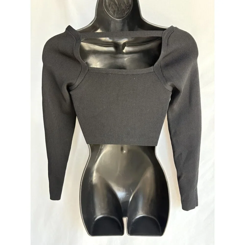 Zara Juniors Long Sleeve Cropped Ribbed Sweater Black Size S Jacquard Basics